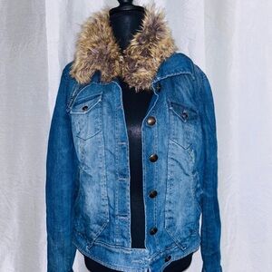 A/X Armani Exchange Blue Denim Jacket with Faux Fur